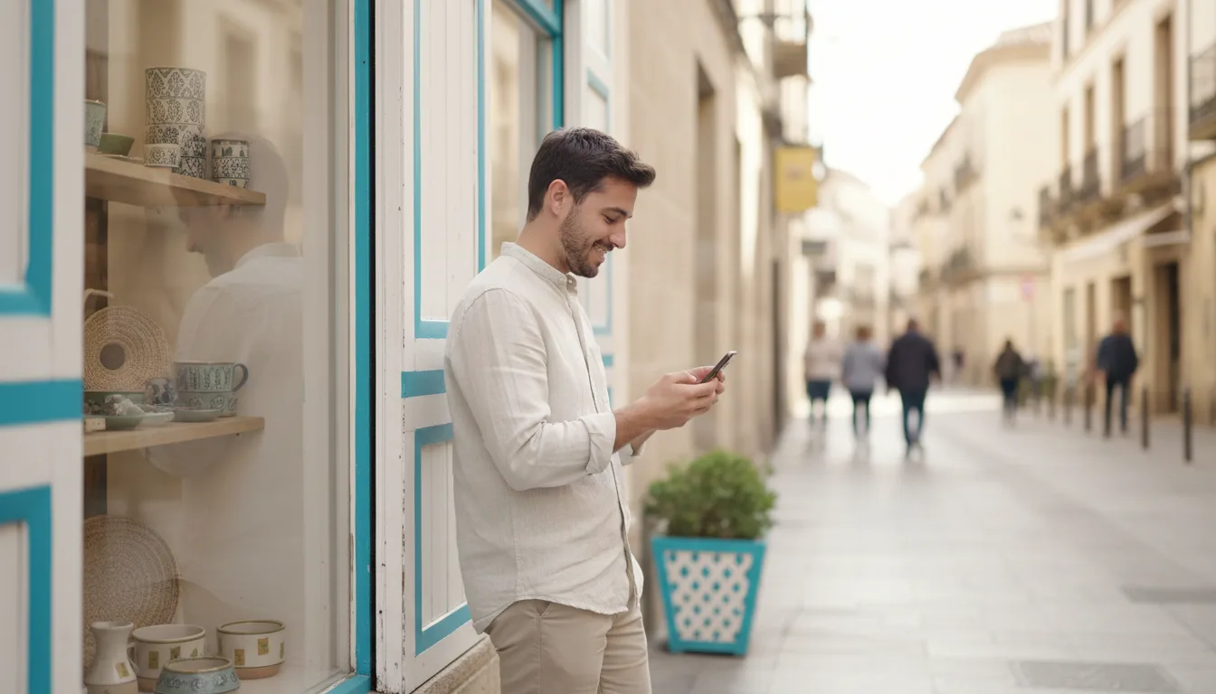 Customer on the street checking the message on their phone saying the clothes are ready